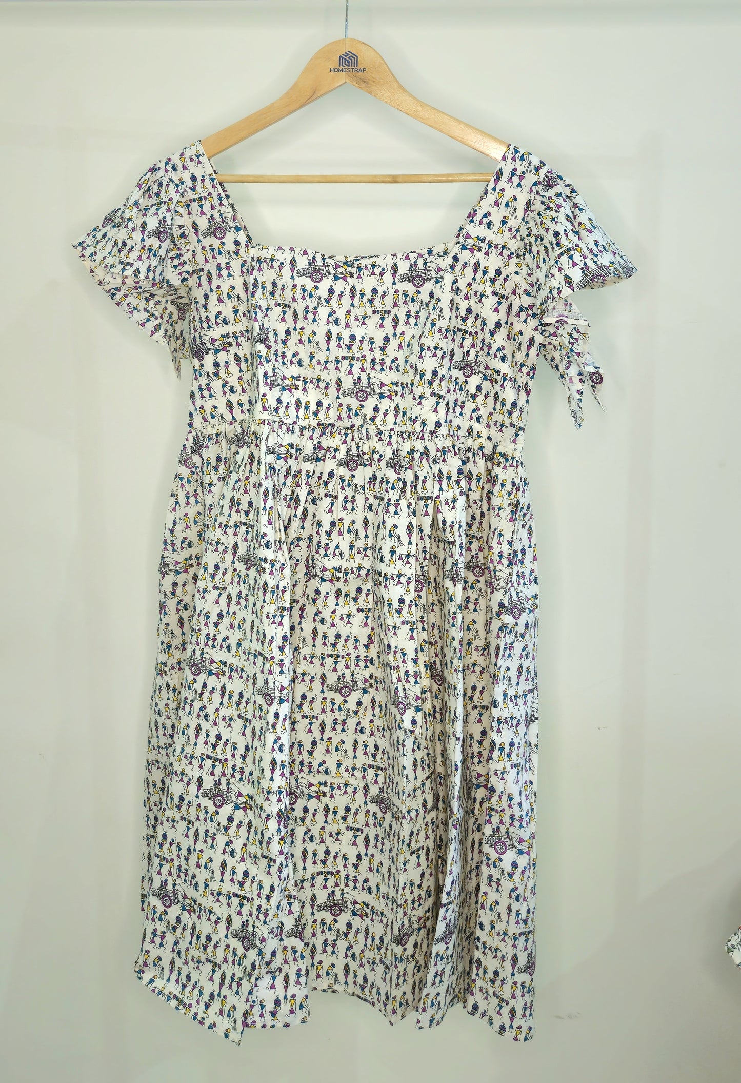 Tribal Print Cotton Knee-Length Dress for Women – Breezy Summer Style with Flutter Sleeves