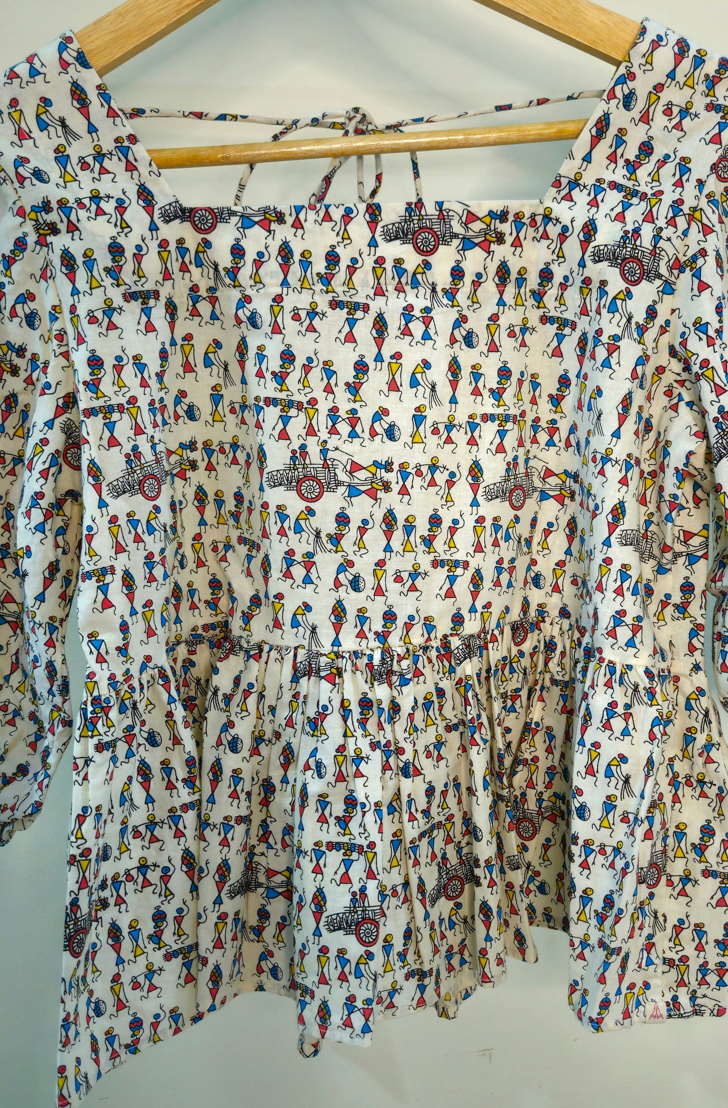 Handcrafted Cotton Crop Top with Playful Screen Print & Puffed Sleeves