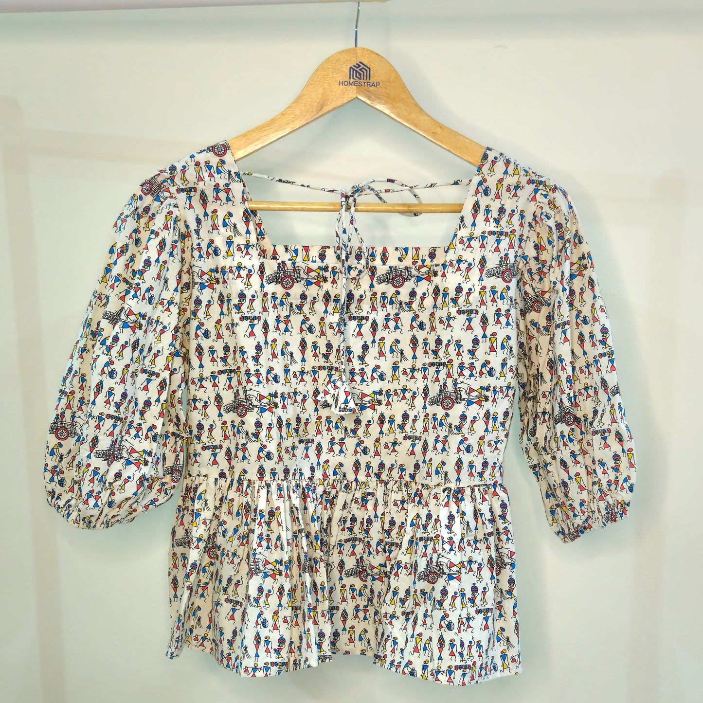 Handcrafted Cotton Crop Top with Playful Screen Print & Puffed Sleeves