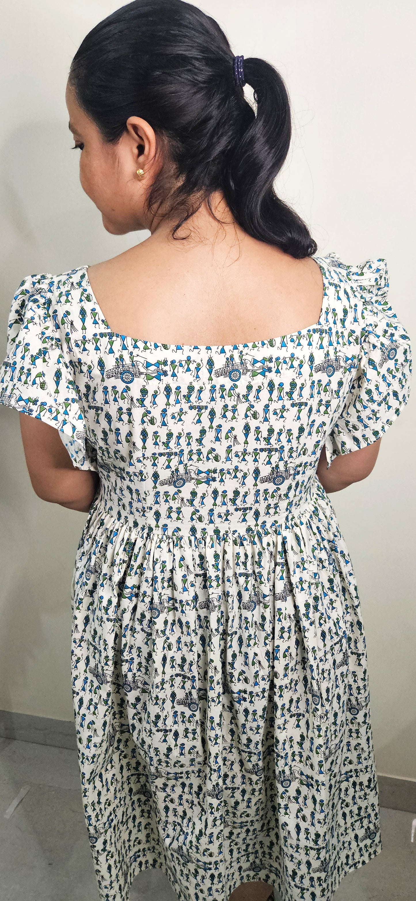 Tribal Print Cotton Knee-Length Dress for Women – Breezy Summer Style with Flutter Sleeves