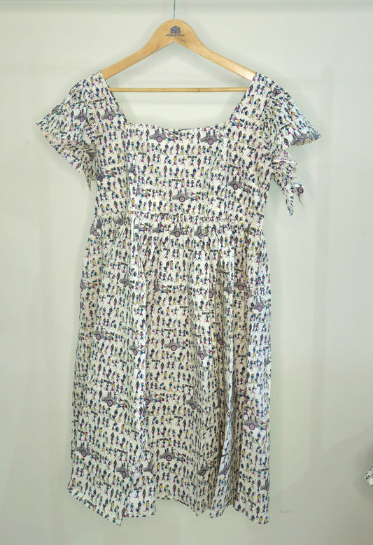 Tribal Print Cotton Knee-Length Dress for Women – Breezy Summer Style with Flutter Sleeves